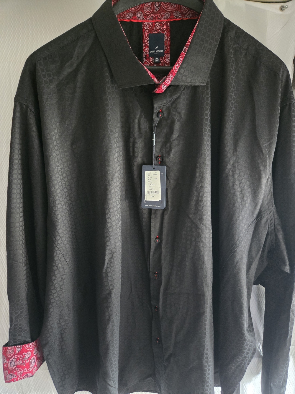 5X Daniel Hechter Black Button-Down Shirt with Red Paisley Trim Size 5X